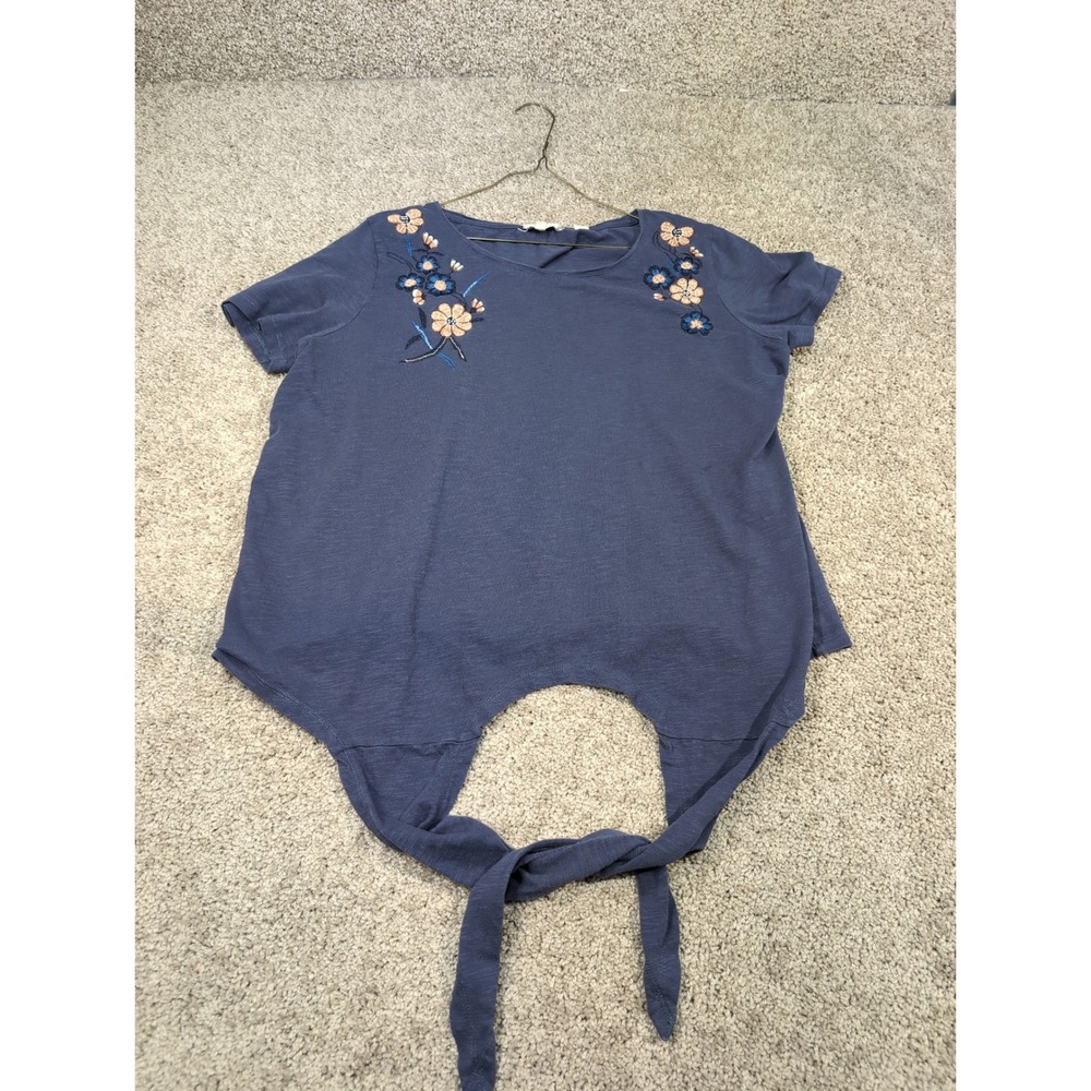 Fat Face Blue Embroidered Floral Tie Front Tunicβ Top Women's Size 12